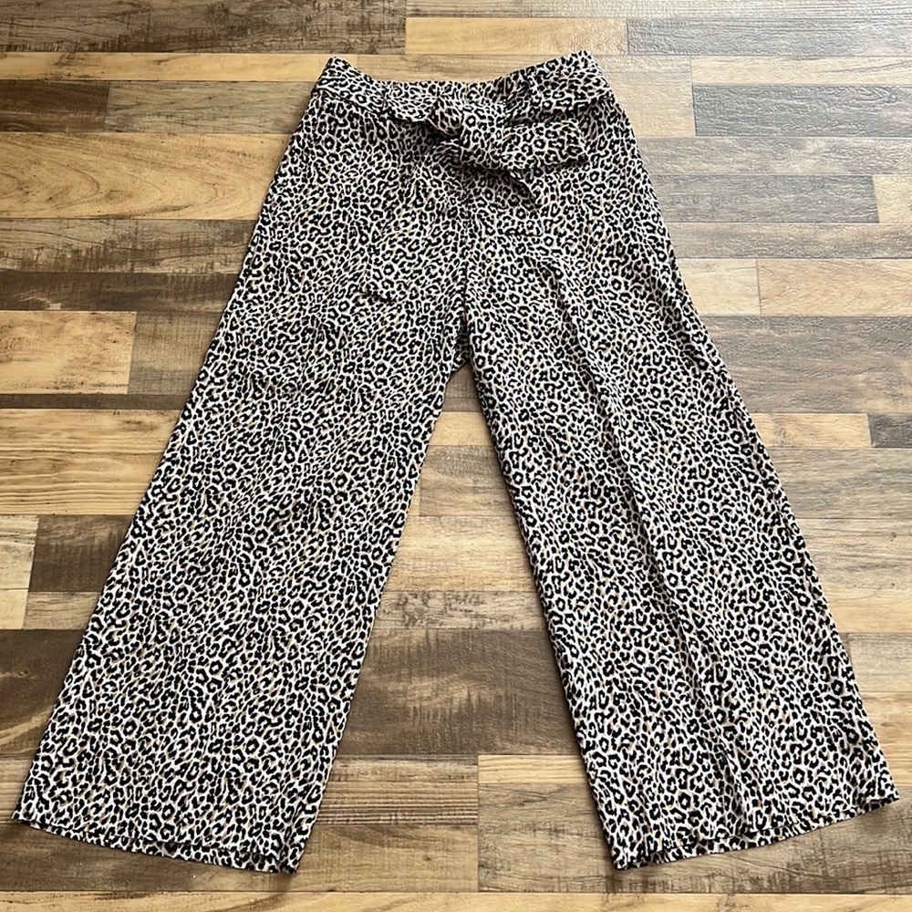 JCREW LEOPARD WIDE LEG CROPPED PANTS 100% silk - Picture 6 of 7